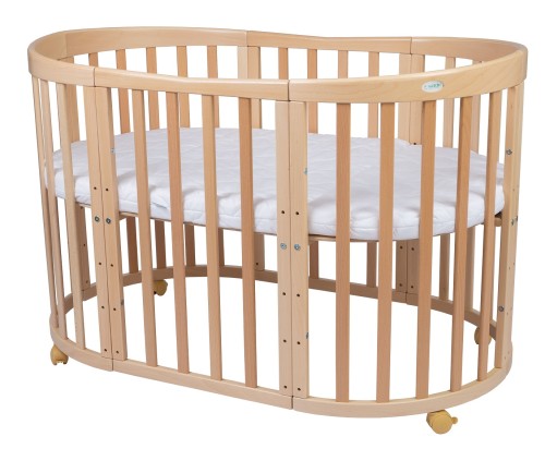 Łóżeczko Waldin Owalne 7w1 z materacem Naturalne