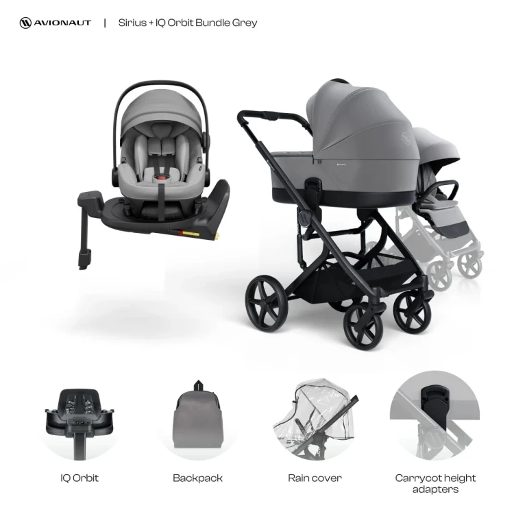 Fotelik samochodowy Avionaut Pixel 3 Grey 0-13kg + baza IQ Orbit