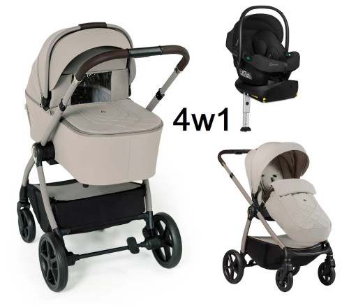 Wózek wielofunkcyjny 4w1 Dada Prams Flux Almond+fotelik Lionelo Astrid Set Plus i-Size+baza obrotowa Lionelo