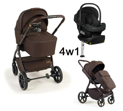 Wózek wielofunkcyjny 4w1 Dada Prams Flux Chocolate+fotelik Lionelo Astrid Set Plus i-Size+baza obrotowa Lionelo