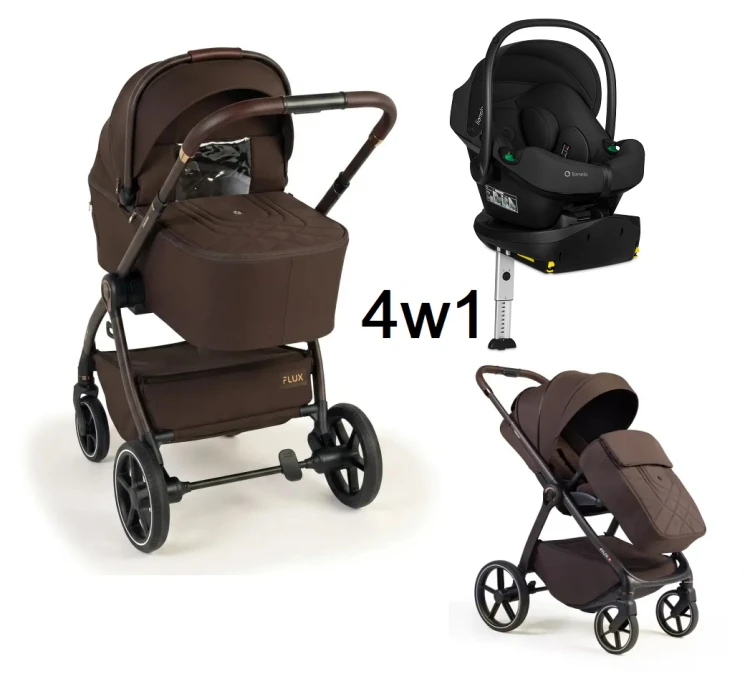 Wózek wielofunkcyjny 4w1 Dada Prams Flux Chocolate+fotelik Lionelo Astrid Set Plus i-Size+baza obrotowa Lionelo